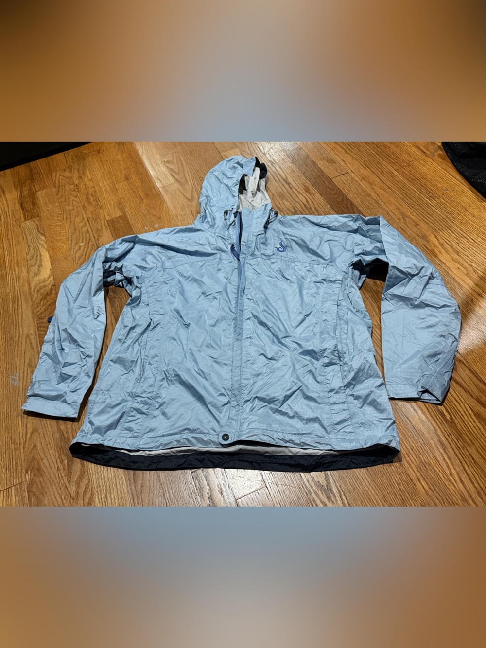 Isis Light Blue and Navy Packable Rain Jacket Size 14